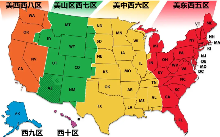 美國各州時間不一樣嗎？
